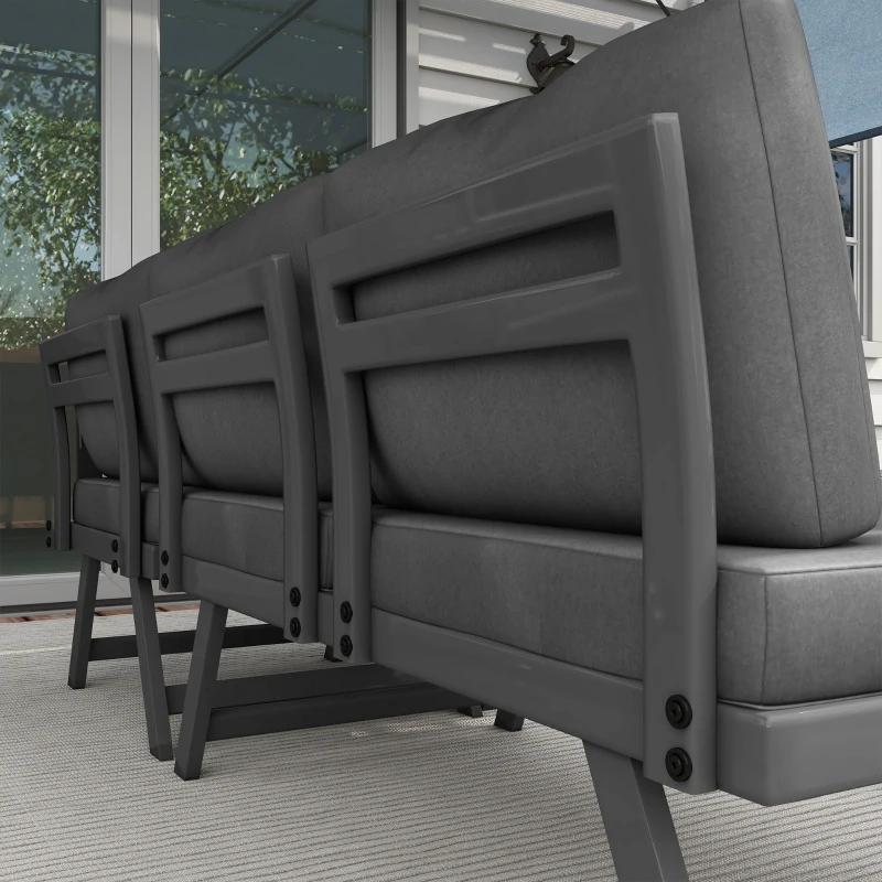 Outsunny Outdoor Corner Garden Set, Convertible 4-Piece Furniture with 2 Sofas, 1 Corner Chair, and 1 Coffee Table, Grey