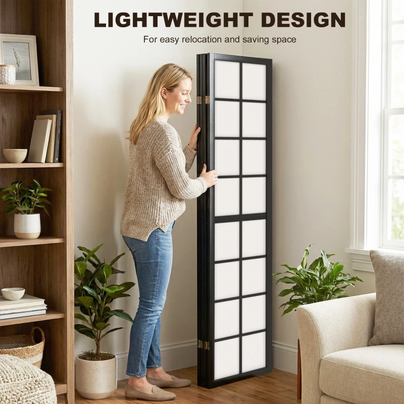 HOMCOM 4 Panel Room Divider, 5.6 ft Folding Wall Divider Room Partition for Home Office, Bedroom, Living Room, Black