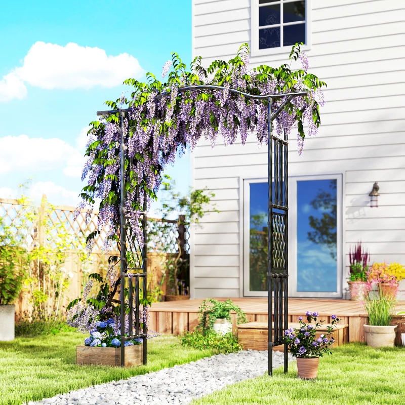 Outsunny Garden Arch, PE-Coated Steel Garden Arch Trellis with Extended Top, Black