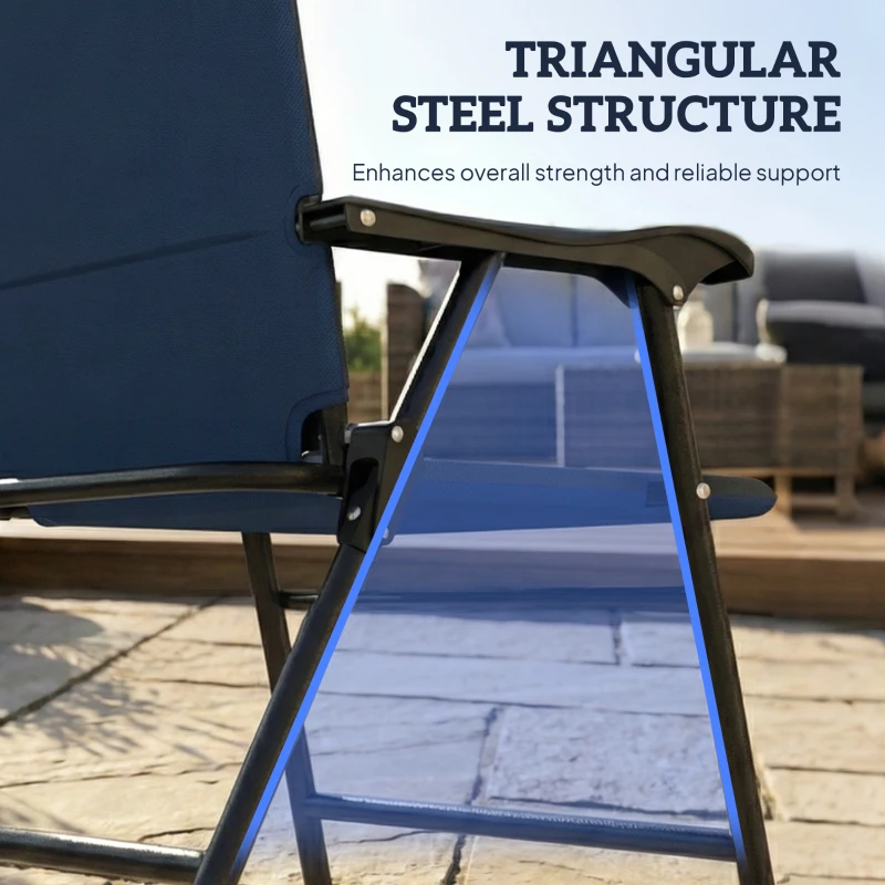 Outsunny Folding Patio Chairs Set of 2, Padded High Back Lawn Camping Chairs with Armrests, 600D Oxford Fabric, Dark Blue