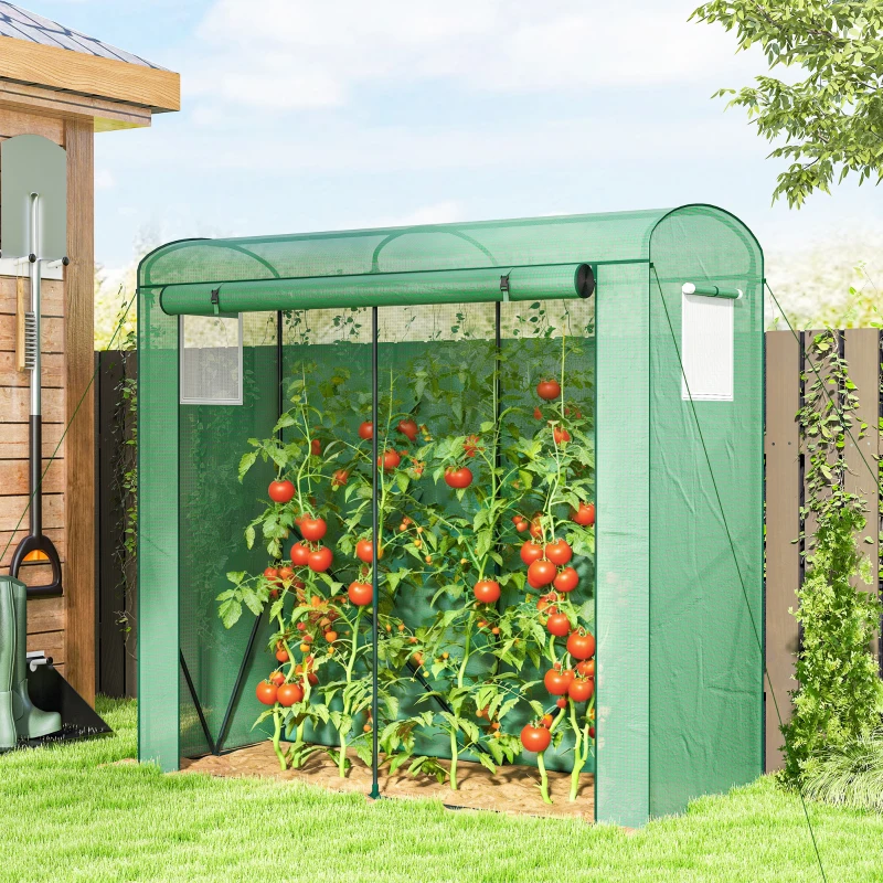 Outsunny Mini Greenhouse, Portable Greenhouse with Roll-Up Door and 2 Mesh Windows, PE Cover, 78.7" x 29.5" x 74", Green