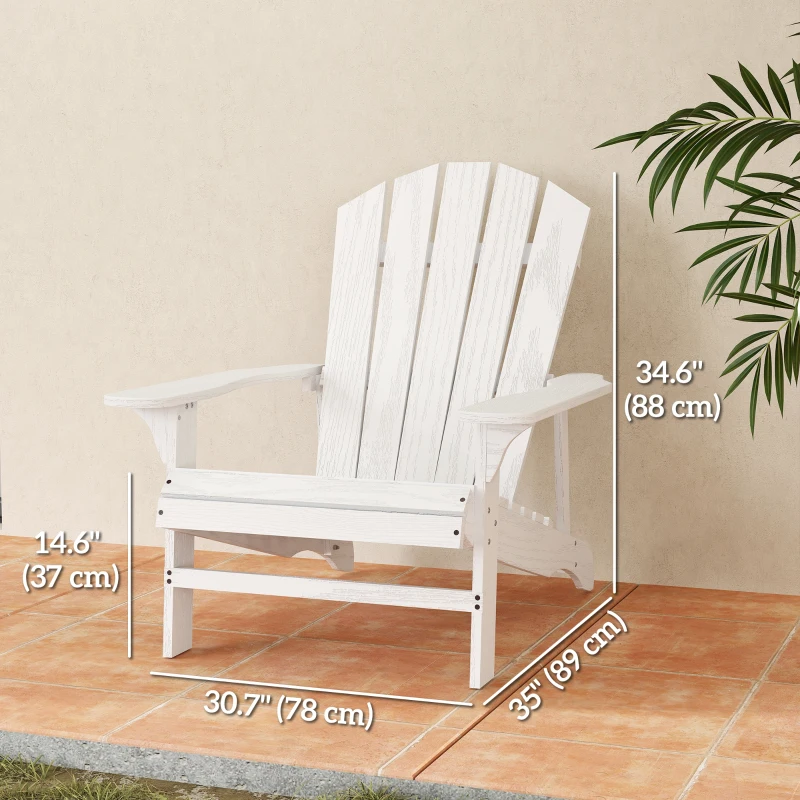 Outsunny Wood Adirondack Chair, Outdoor Patio Muskoka Chair with Slatted Design for Deck, Garden, Backyard, Fire Pit, White
