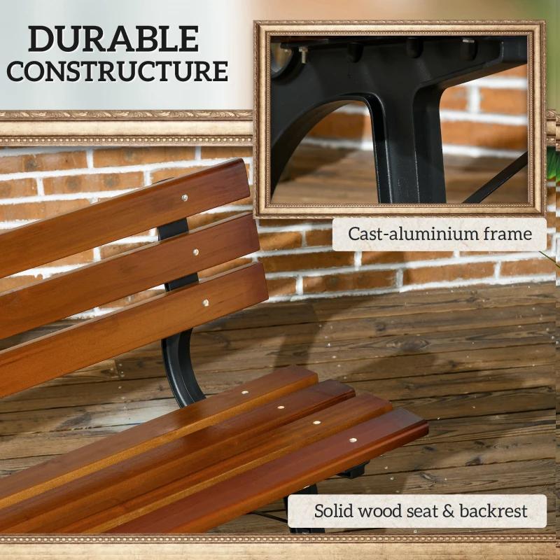 Outsunny 47 Inch Outdoor Garden Bench, Aluminum Wood Patio Loveseat with Slatted Seat Back, 528 lbs. for Porch, Park, Coffee