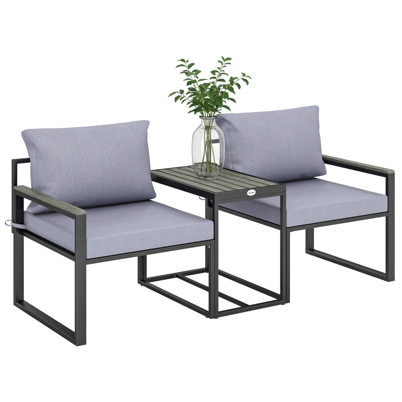 Outsunny Outdoor Bistro Set, Patio Furniture Set with 2 Chairs and Side Table for Garden Balcony Poolside, Grey