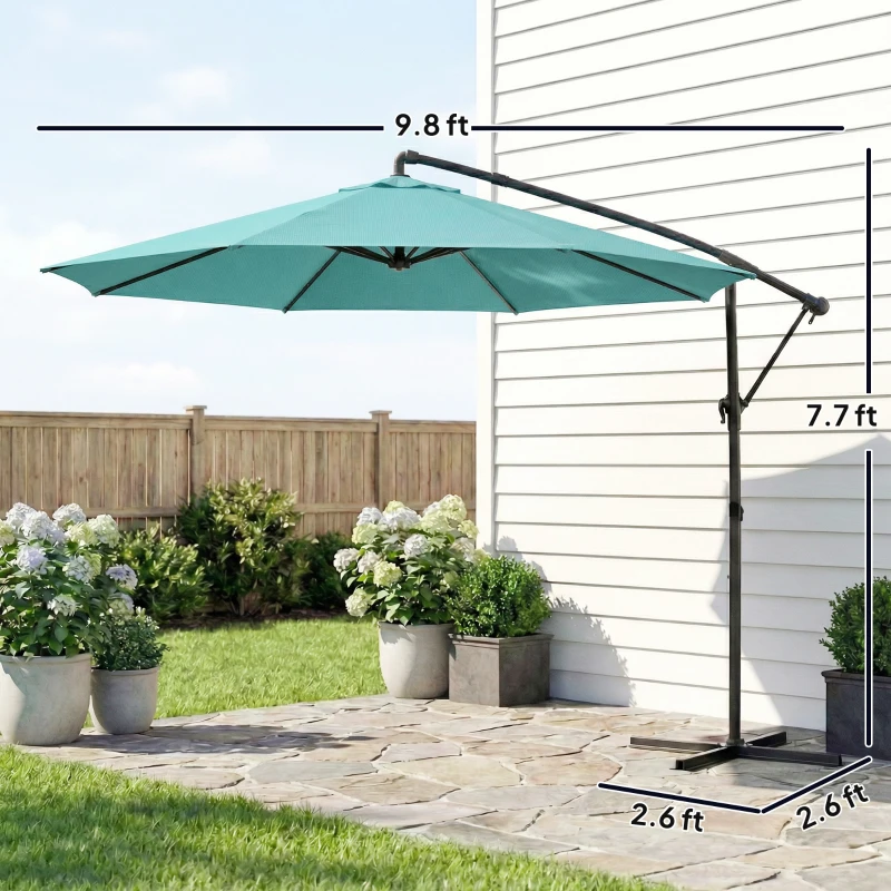 Outsunny 10 ft Offset Patio Umbrella with Cover, Hanging Cantilever Umbrella with 360° Rotation, Crank Handle, Tilt, Sky Blue