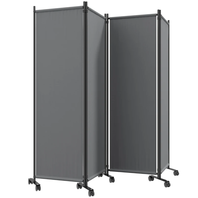 Outsunny Folding Room Divider with Castor Wheels, Rolling Privacy Screen for Home Office Bedroom, 5.6ft Tall