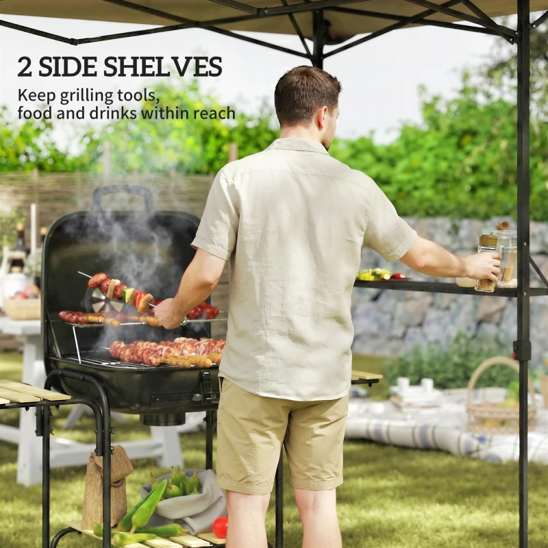 Outsunny 5 x 8.5 ft Pop Up Grill Gazebo with 2 Shelves, UPF 50+ Outdoor Instant Canopy Portable Shelter with Carry Bag, Khaki