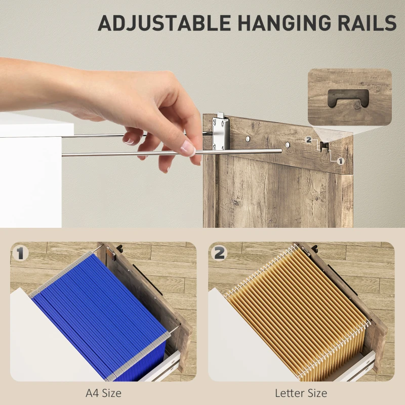 HOMCOM 4 Drawer Filing Cabinet, Farmhouse File Cabinet with Lock, Adjustable Hanging Rails for A4 Letter Size Files, White