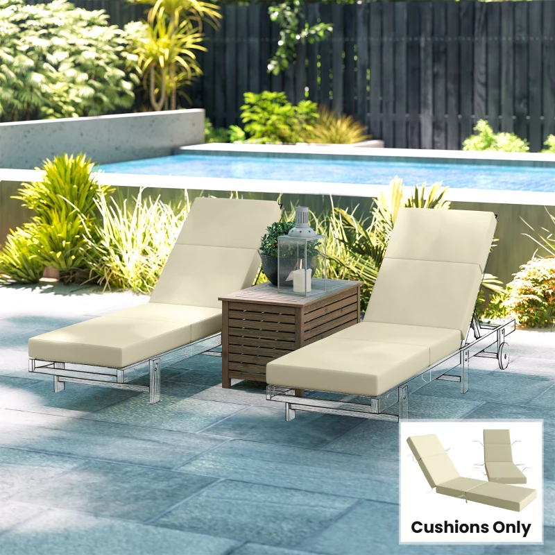 Outsunny Set of 2 Chaise Lounge Cushion, 4" Thick Outdoor Lounge Chair Cushions with Ties for Patio, 21" x 72 ", Cream White