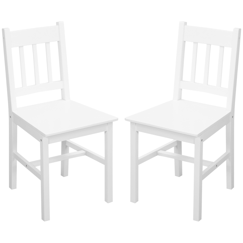 HOMCOM Dining Chairs Set of 2, Kitchen Chair with Slat Back, Pine Wood Structure for Living Room and Dining Room, White