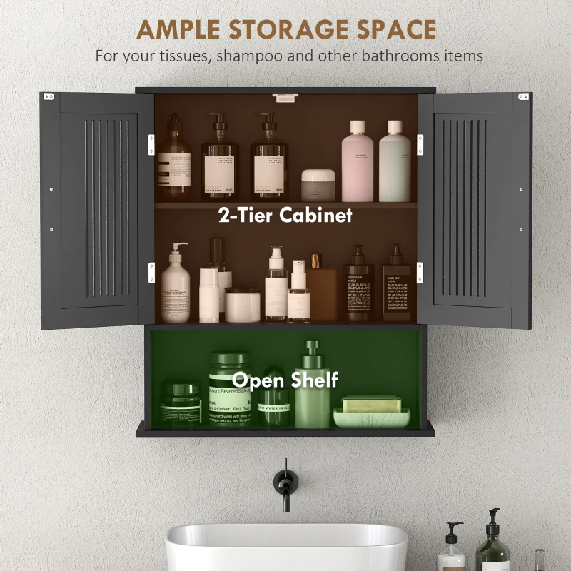 kleankin Modern Wall Mount Bathroom Cabinet, Storage Organizer with 2 Door Cabinet and Shelf, Black