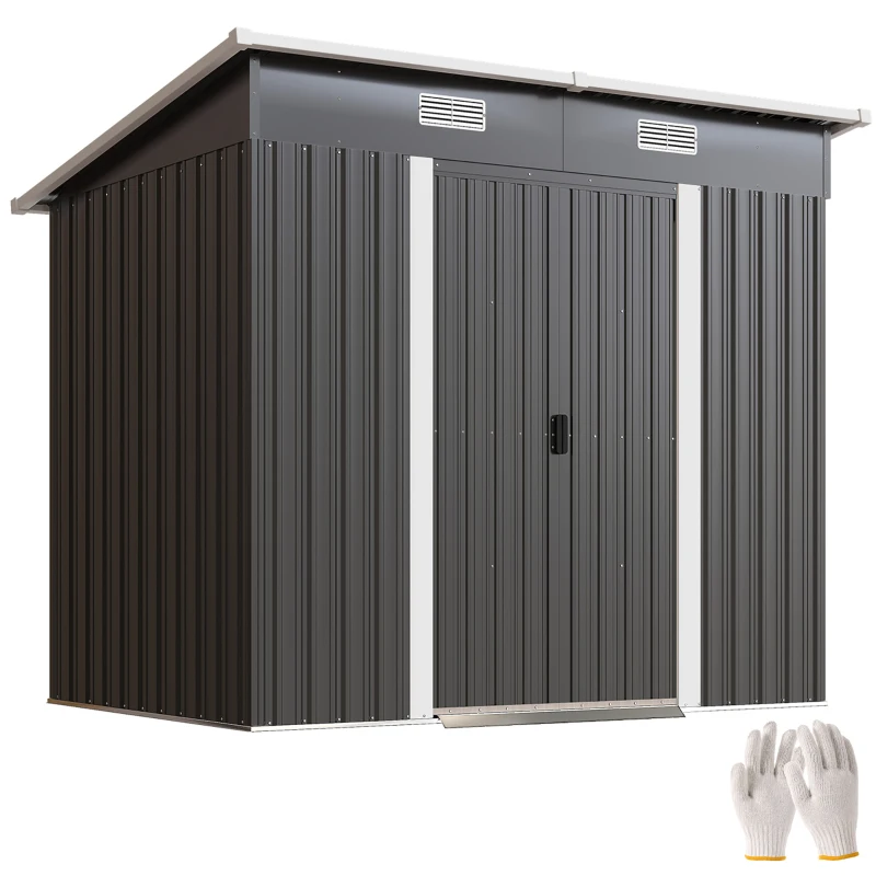 Outsunny 7'x 4' Metal Patio Storage Shed Garden Lockable Shed Tool Utility Storage Unit, Black
