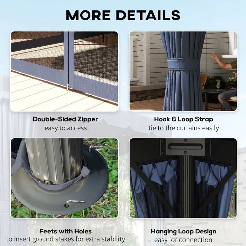 Outsunny 10' x 10' Outdoor Patio Gazebo Double Soft-top Garden Shelter Tent with Curtains, Mesh Screen Drapes, Dark Blue