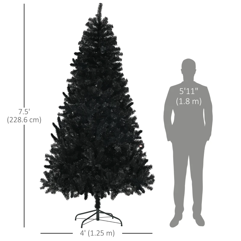 HOMCOM 7.5ft Artificial Christmas Trees with Auto Open and Steel Base, Black