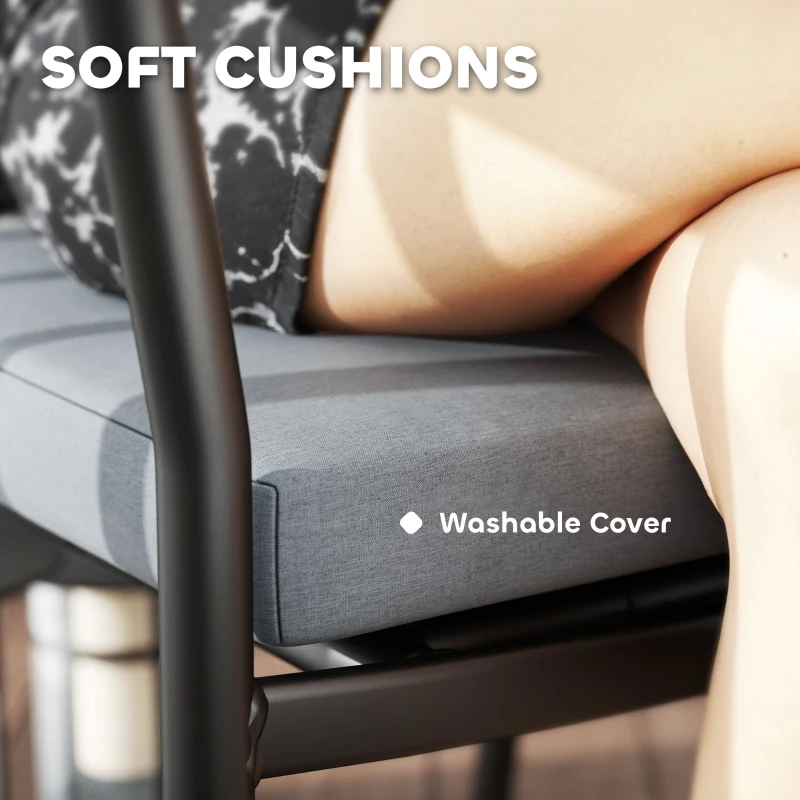 Outsunny Outdoor Bistro Set, 3 Piece Wicker Patio Furniture Set with Armchairs, 2-Tier Glass Table, Cushions, Dark Grey