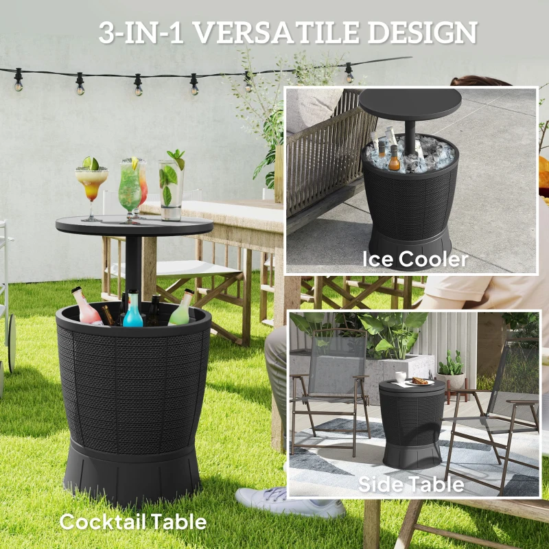 Outsunny 11 Gallon Patio Cooler Side Table, Outdoor Cooler Bar Table with Height Adjustable Top, Drainage Plug, Black