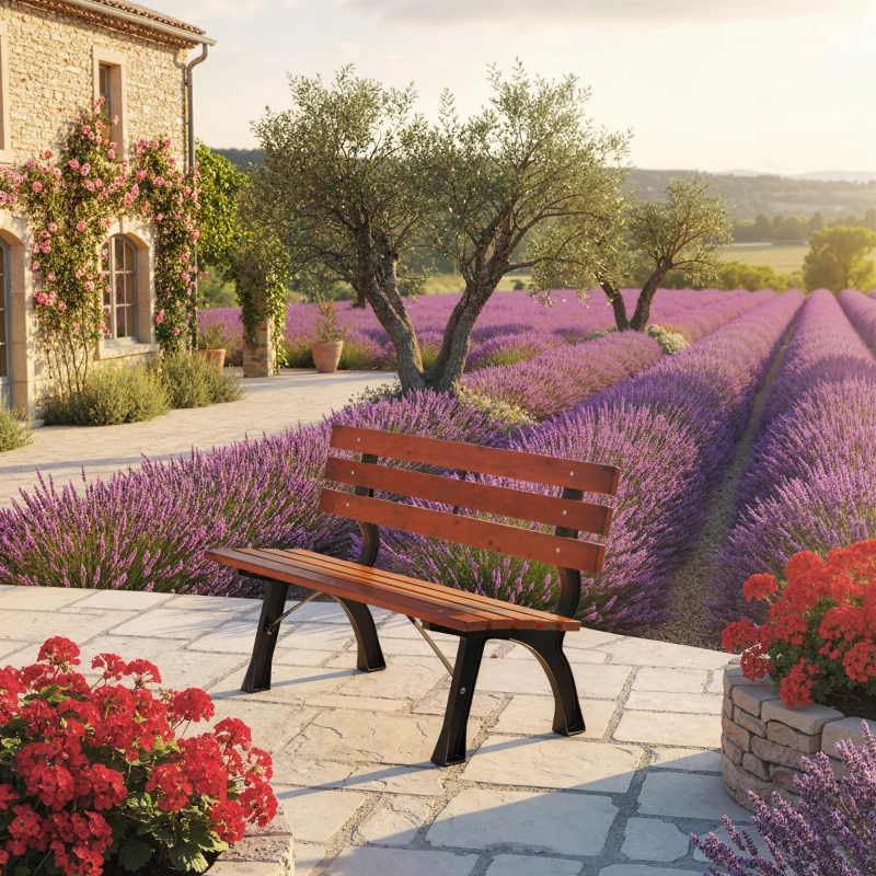 Outsunny 47 Inch Outdoor Garden Bench, Aluminum Wood Patio Loveseat with Slatted Seat Back, 528 lbs. for Porch, Park, Coffee