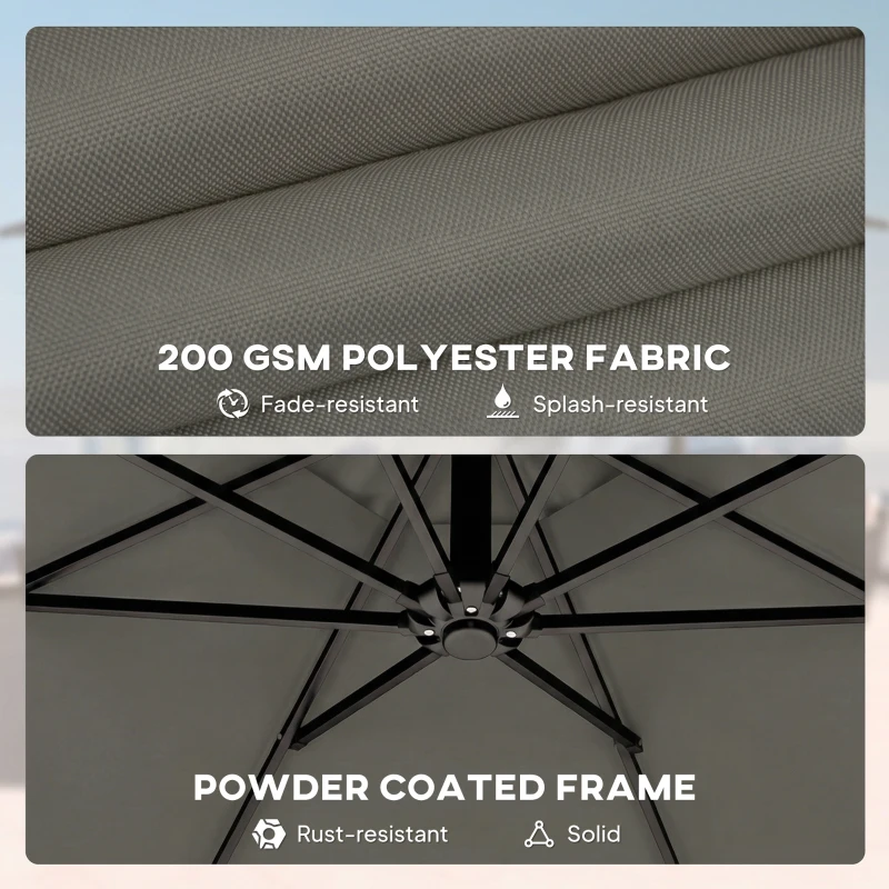 Outsunny 10 ft Offset Patio Umbrella with Cover, Hanging Cantilever Umbrella with 360° Rotation, Crank Handle, Tilt, Gray