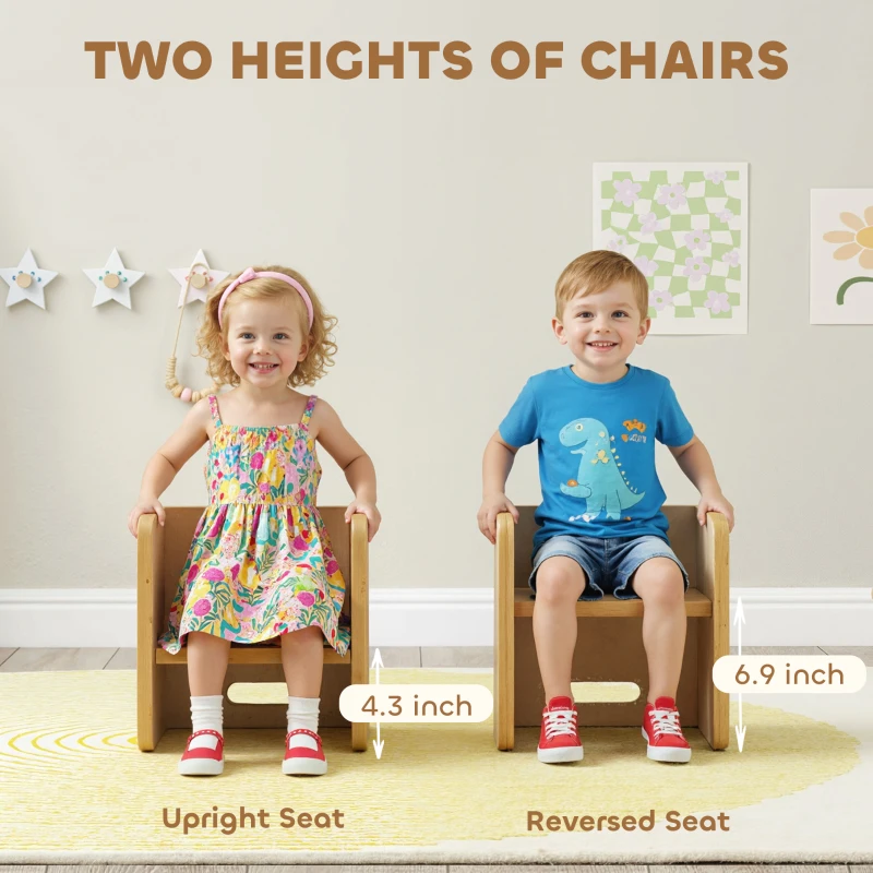 Qaba Kids Table and Chair Set, Height Adjustable Toddler Table and Chair Set for Kids Ages 3-8, Play, Learning, Natural