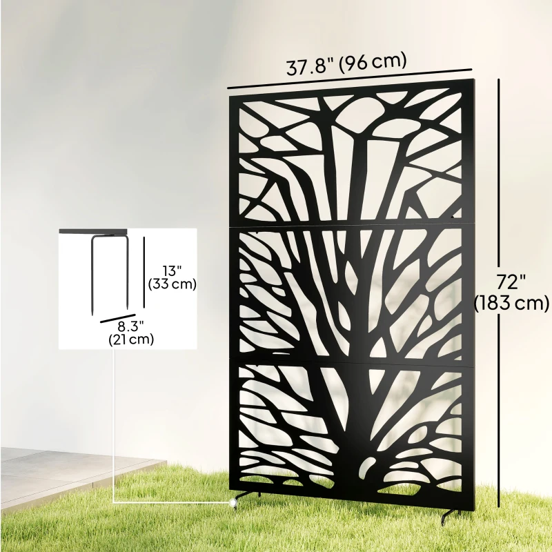 Outsunny Metal Outdoor Privacy Screen, 72" x 38" Freestanding Outdoor Divider, Black