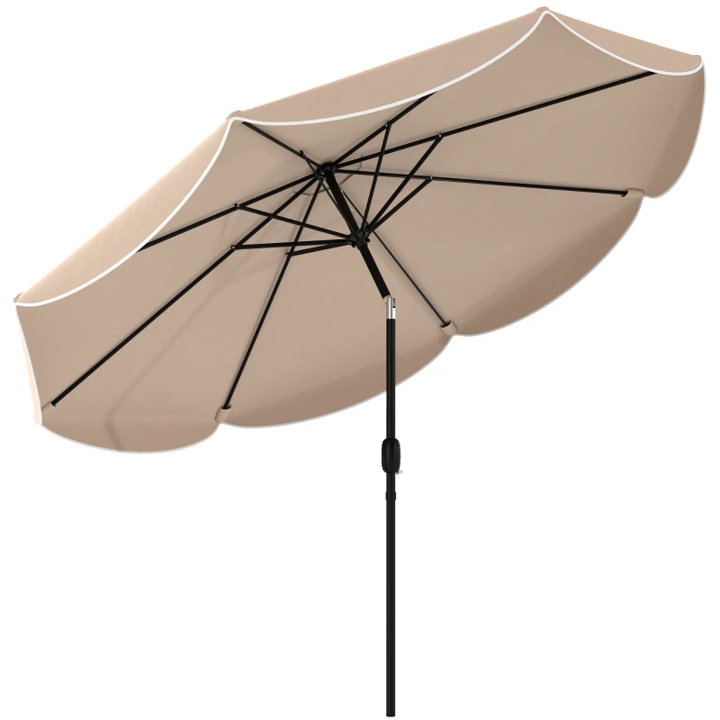 Outsunny 9' x 9' Round Market Umbrella with Valance, Patio Umbrella with Tilt and Crank, for Garden, Deck, Poolside, Khaki