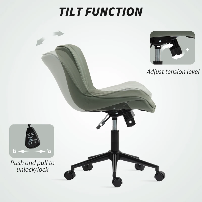 HOMCOM Armless Office Chair, 360° Swivel Desk Chair with Adjustable Height & Tilt Function, Dark Green