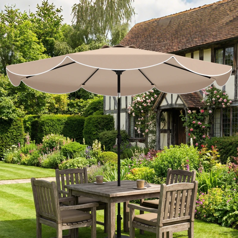 Outsunny 9' x 9' Round Market Umbrella with Valance, Patio Umbrella with Tilt and Crank, for Garden, Deck, Poolside, Khaki