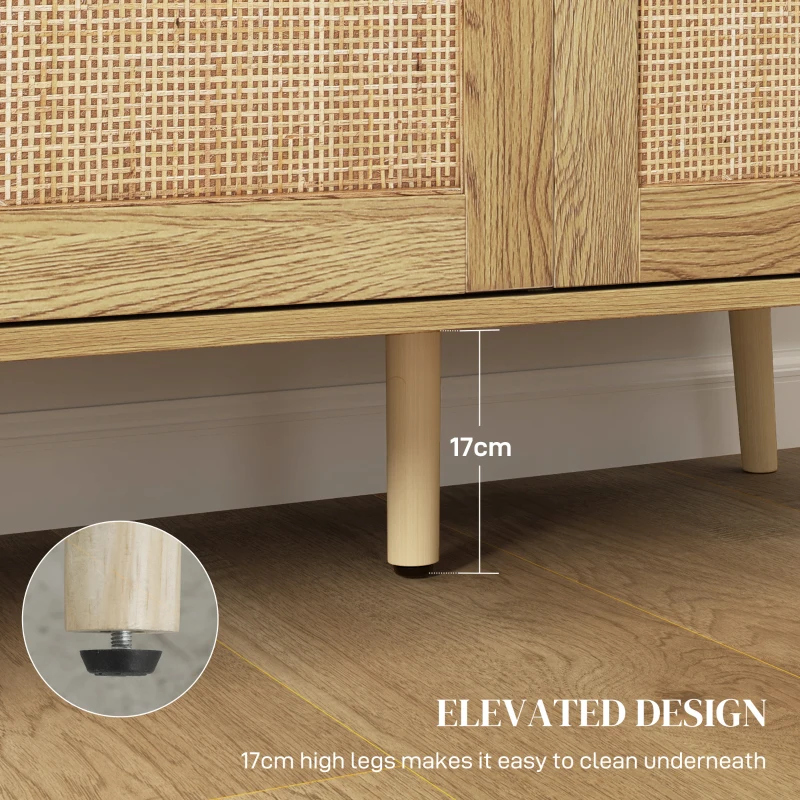 HOMCOM Bohemian Sideboard with Rattan Doors & Adjustable Shelf, Natural Wood Finish