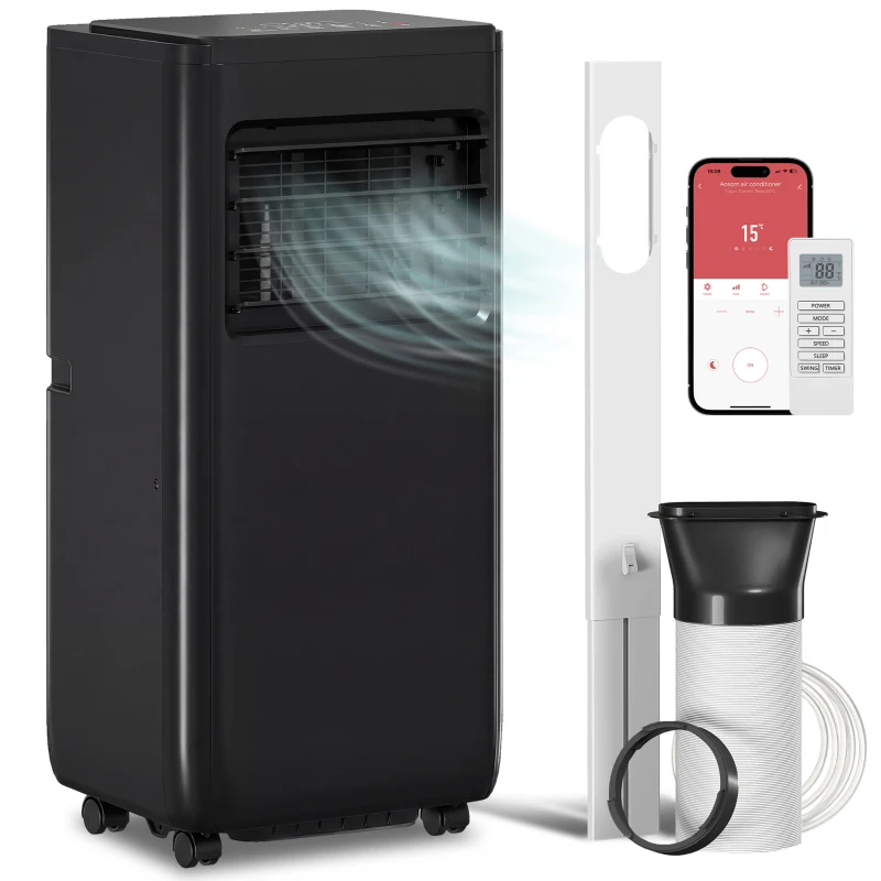 HOMCOM 8000 BTU Portable 4-in-1 Air Conditioner with Cool, Dehumidifier, Fan, Sleep, WiFi Voice Remote Control, Black