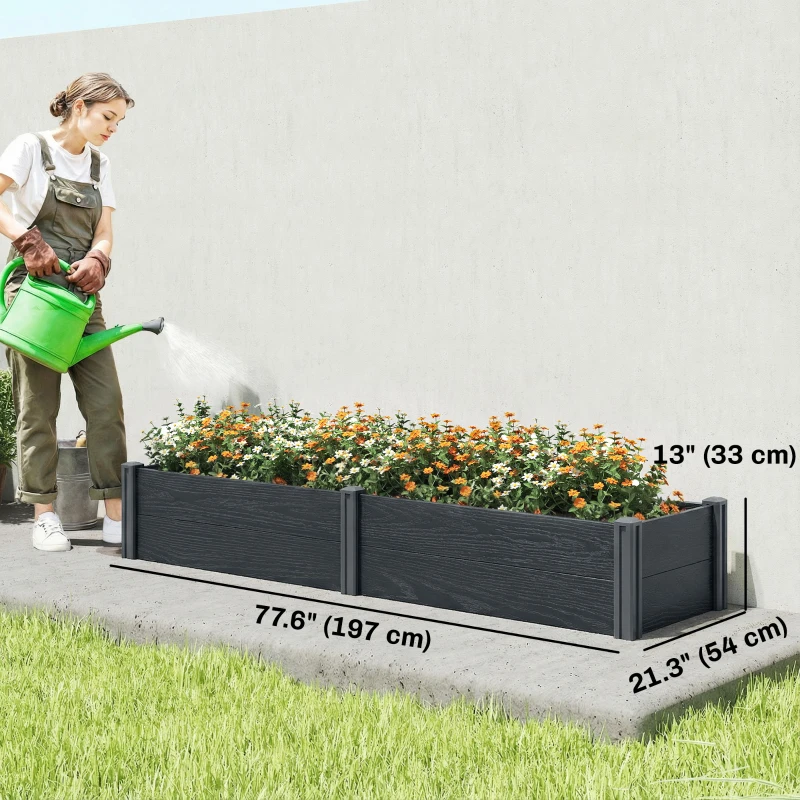 Outsunny Vinyl Raised Garden Bed Kit, 6.5 x 2 x 1ft Elevated Garden Box with Divider and Open Bottom, Grey Wood Effect
