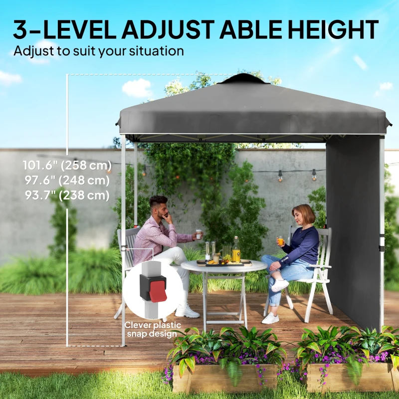Outsunny 8 x 8 Pop Up Canopy with 1 Sidewall, Carry Bag and 4 Sand Bags, Height Adjustable Instant Sun Shelter, Dark Grey