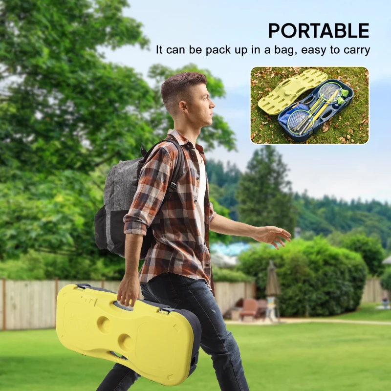 HOMCOM Portable Badminton Net Set with 9.5x5 ft Net, Foldable Badminton Net with 2 Shuttlecocks, 2 Badminton Rackets and 1 Suitcase, for Indoor Outdoor, Beach, Backyard