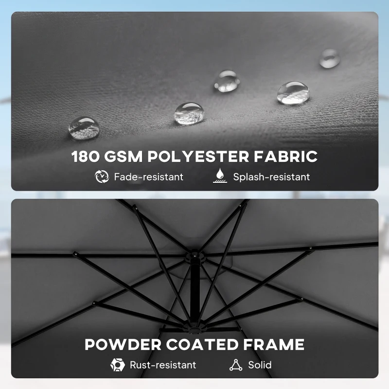 Outsunny 10FT Cantilever Patio Umbrella with 8 Ribs, Offset Patio Umbrella with Cover and Wind Ropes for Garden, Yard, Dark Grey