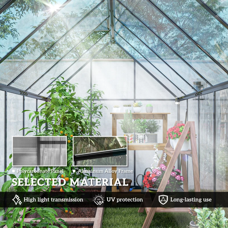Outsunny Polycarbonate Greenhouse with Swing Door and Two Adjustable Roof Vents, Aluminum Walk-in Greenhouse, 11x6 ft, Black