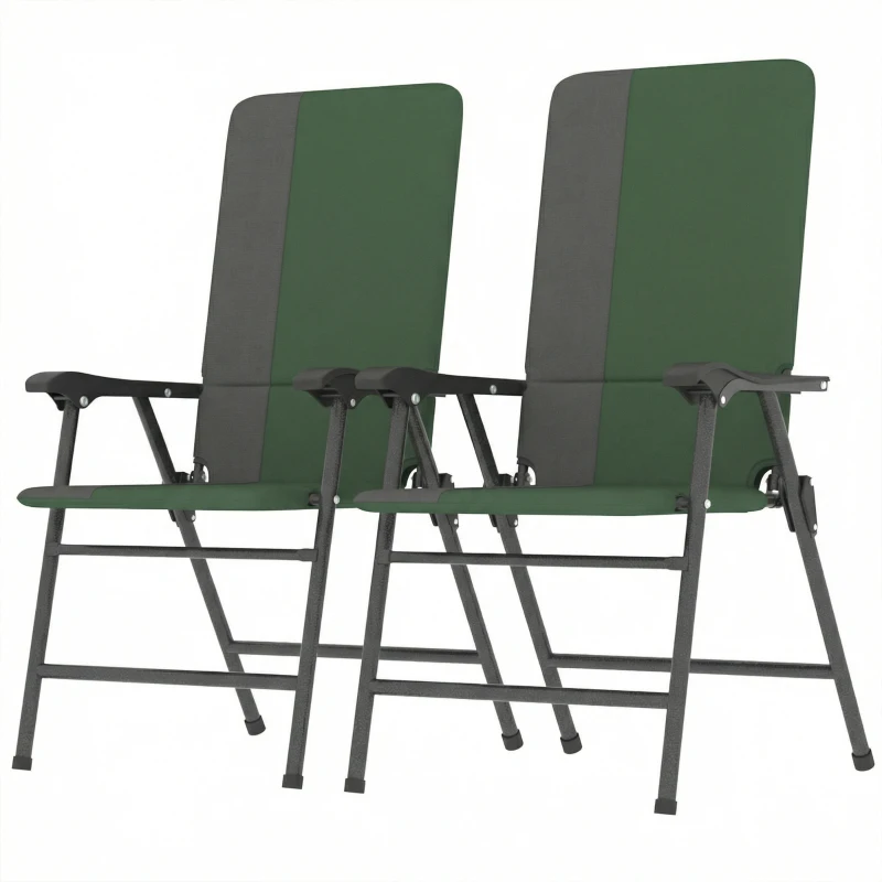 Outsunny Folding Patio Chairs Set of 2, Padded High Back Lawn Camping Chairs with Armrests, 600D Oxford Fabric, Dark Green