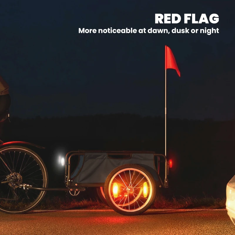 Soozier Bike Cargo Trailer, Bicycle Trailer Wagon Cart with Quick Release 16" Pneumatic Wheels, Aluminum Rims, Red Flag, Gray