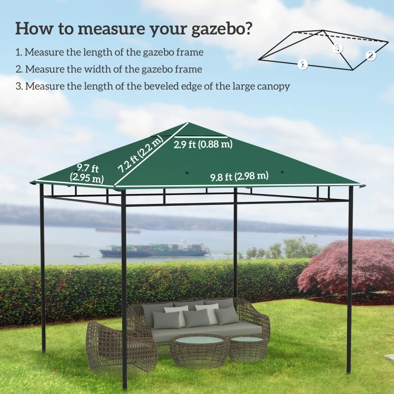 Outsunny 10' x 10' Square Gazebo Canopy Replacement UV Protected Top Cover Sun Shade Green
