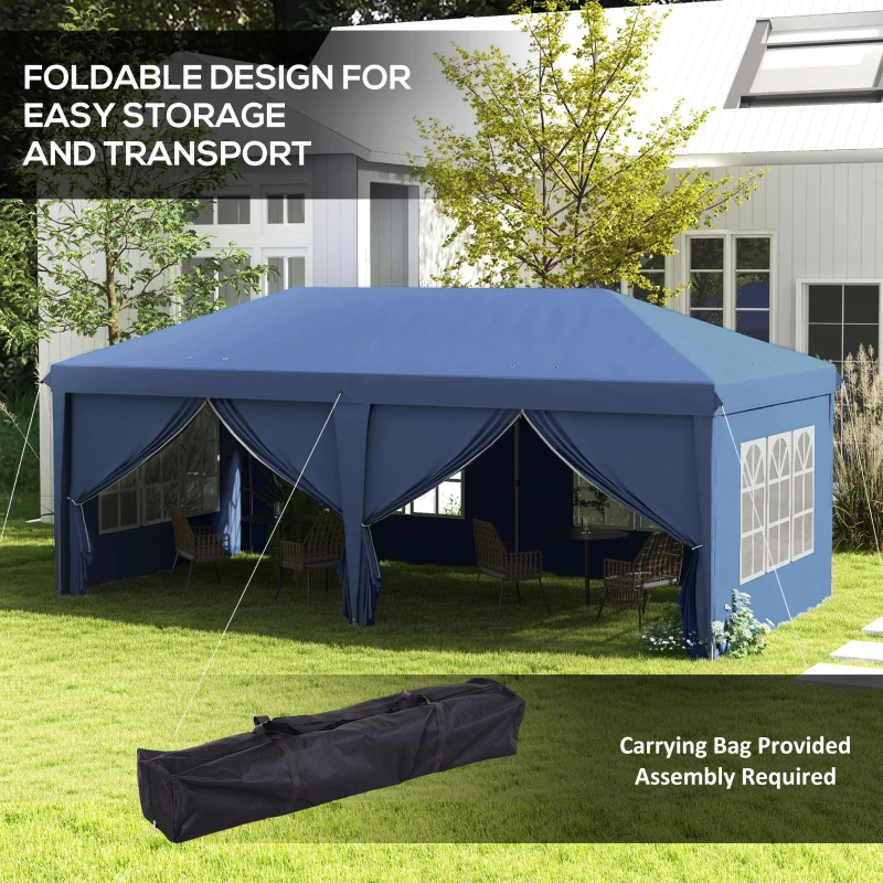Outsunny 10' x 20' Pop Up Canopy Tent Outdoor Portable Easy Up Party Tent Garden Shade Shelter with Walls Carrying Bag, Blue