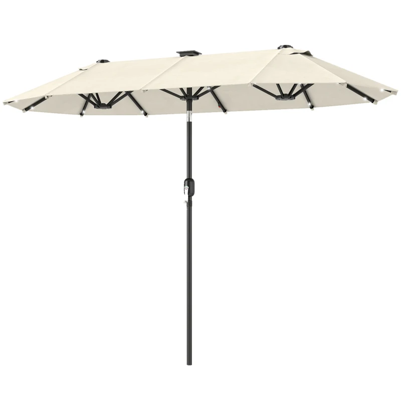 Outsunny 10ft Double-Sided Patio Umbrella with 35 LED Lights, 12 ribs, Extra Large Outdoor Parasol with Twin Canopy, Beige
