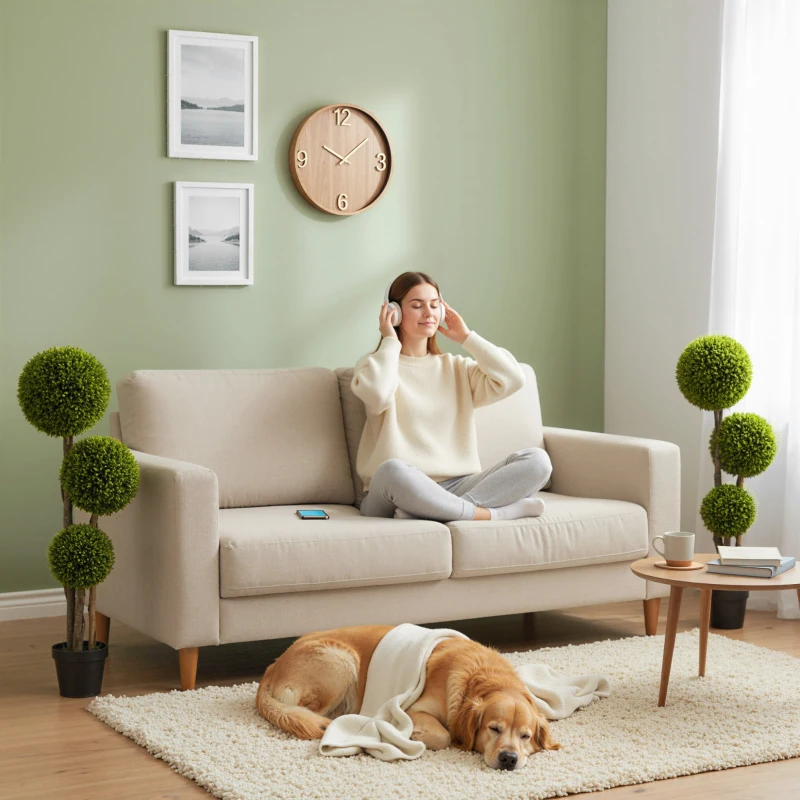 HOMCOM 45 Inch Potted Fake Plant Set of 2, Artificial Boxwood Topiary Tree, Triple Ball Tree for Indoor and Outdoor, Green