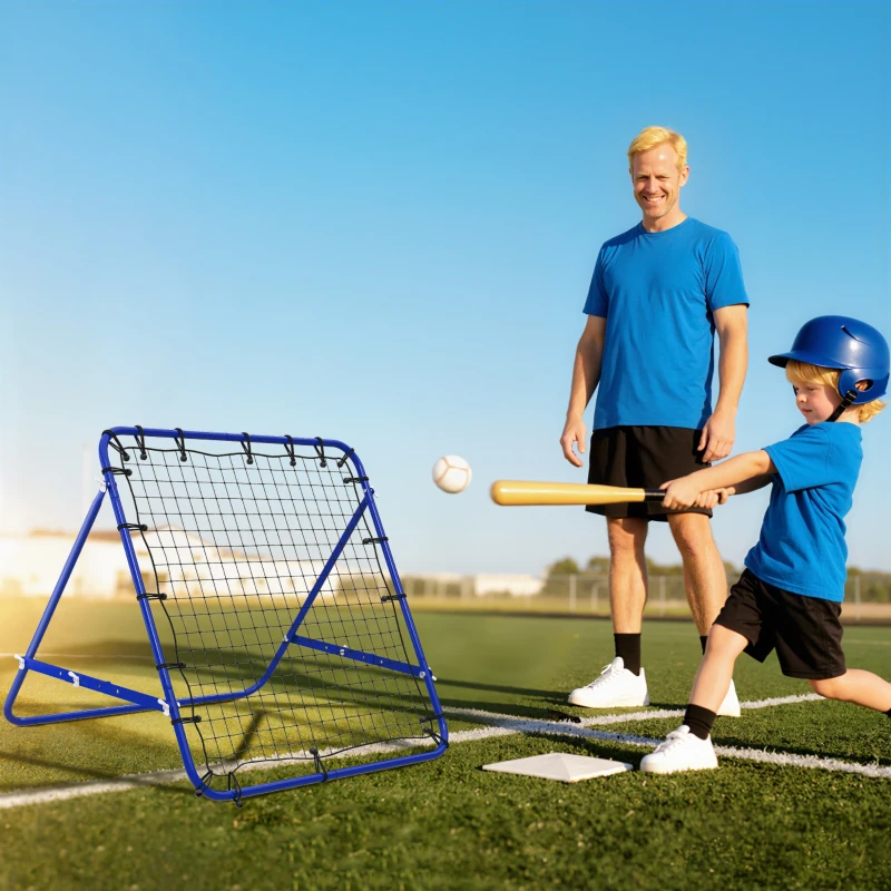 HOMCOM Volleyball Rebounder Net Football Training Aid Kickback Target Play Blue