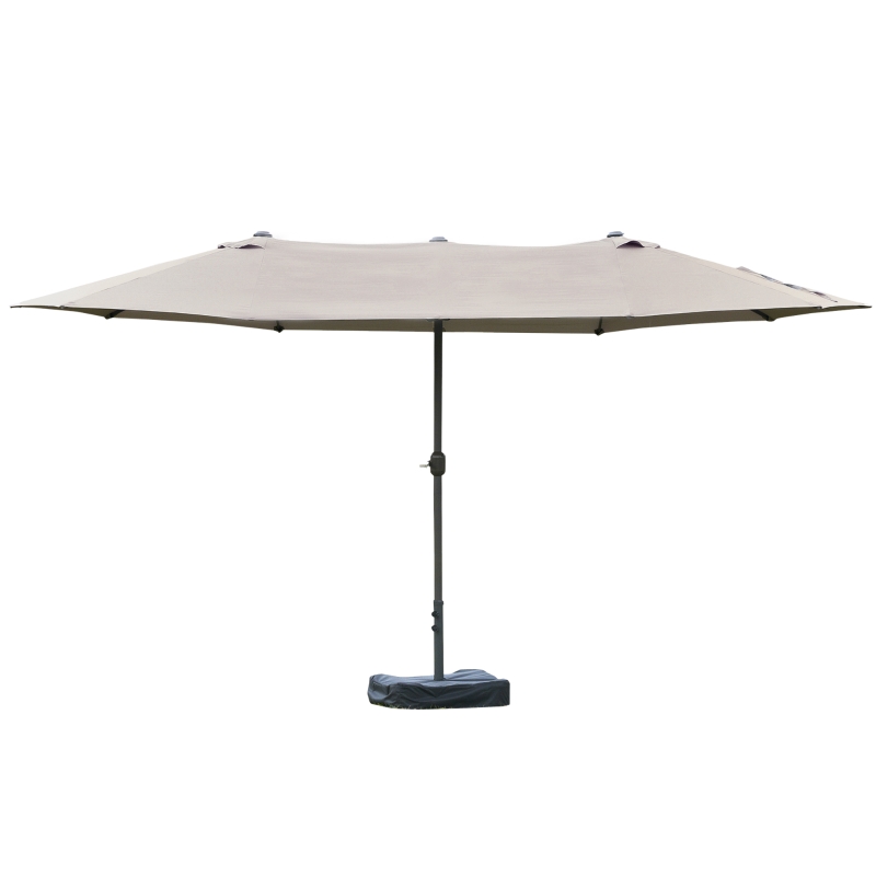 Outsunny 15' Outdoor Patio Umbrella with Twin Canopy Sunshade Steel Table Umbrella w/ Lift Crank, Cross base, Sandbag, Light Grey
