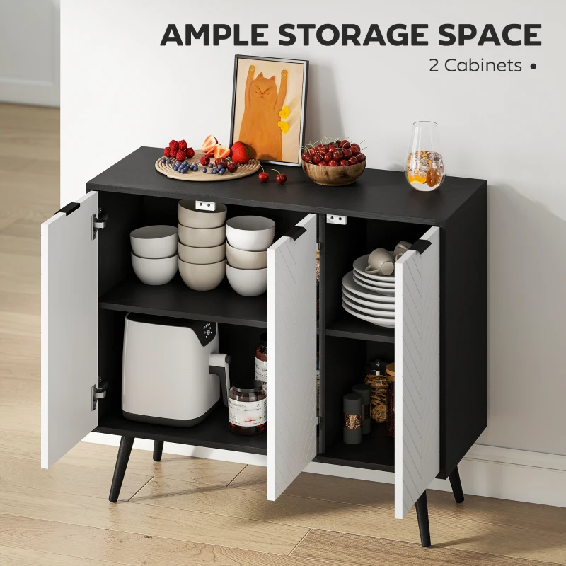 HOMCOM Modern Sideboard and Buffet, Dining Room Cabinet with Adjustable Shelves and 3 Doors, Black