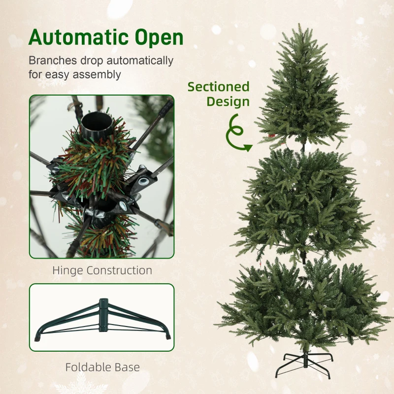 HOMCOM 6.5ft Christmas Tree with Synchronized LEDs, DIY Function, Frasier Grande Fir with Hinge Design, Remote, Daily Timer