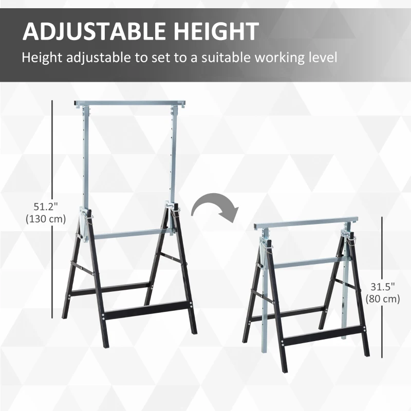 HOMCOM Set of 2 Adjustable Telescopic Builders Trestle, DIY Steel Work Bench Carpenter, Folding Saw Horse Tools Black
