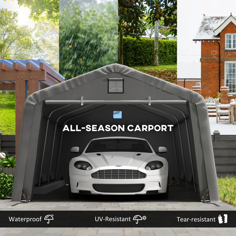 Outsunny 12' x 20' Portable Garage, Heavy Duty Carport Canopy with Ventilation Windows and Large Roll-up Door, Light Grey