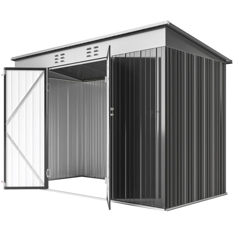 Outsunny 9' x 4' Galvanized Steel Garden Storage Shed with Lockable Doors, Gloves and 2 Air Vents for Backyard, Patio, Lawn