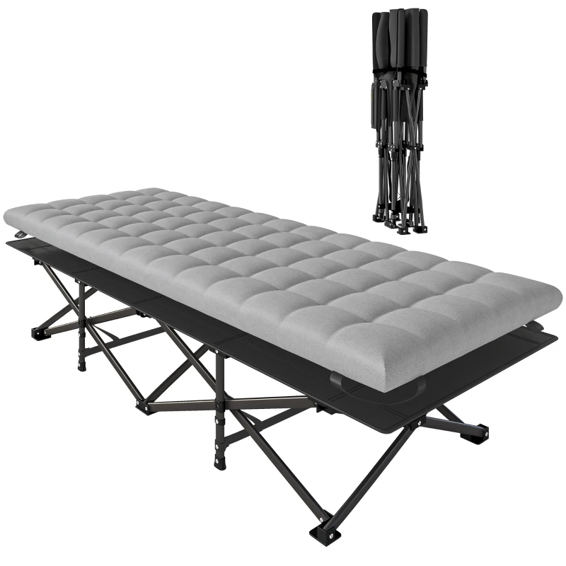 Outsunny Camping Cot with Soft Pad, 32" Extra Wide Folding Cots with Non-Slip Feet and Carry Bag, Grey