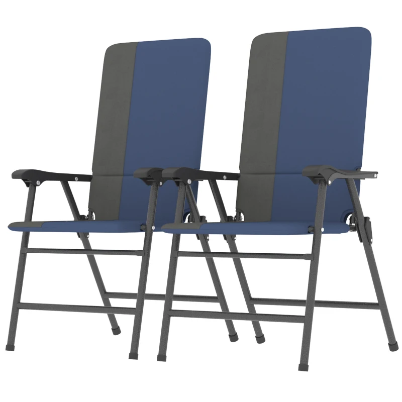 Outsunny Folding Patio Chairs Set of 2, Padded High Back Lawn Camping Chairs with Armrests, 600D Oxford Fabric, Dark Blue