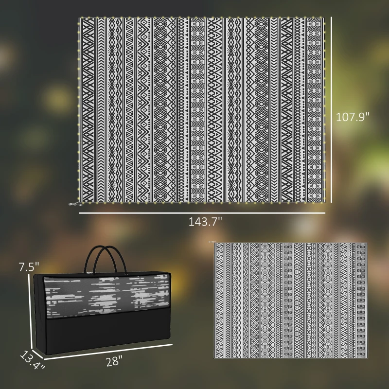 Outsunny Outdoor Rug Carpet with USB Lights Reversible Patio Rug with Carry Bag for Camping 12' x 9'